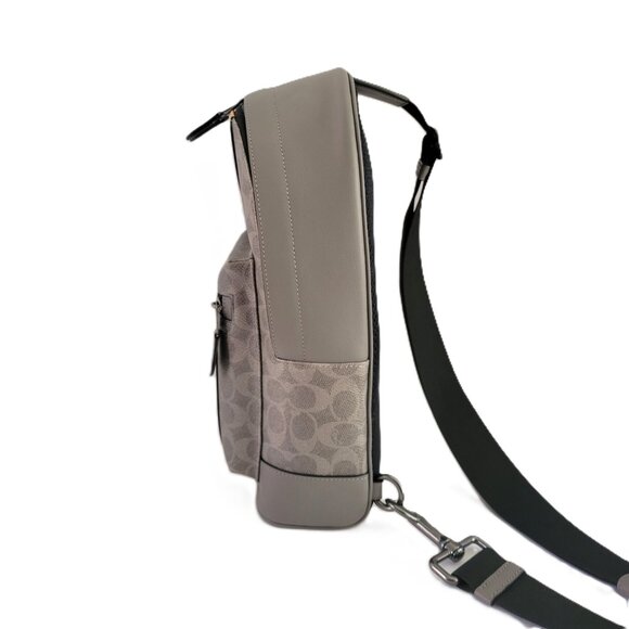 Coach CV923 West Pack Signature Canvas Varsity Sling Bag Grey Ochre Chalk - Picture 3 of 7